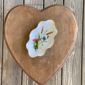 LEC Limoges France Wheat and Flowers Pattern Gold Scalloped Edge Dish